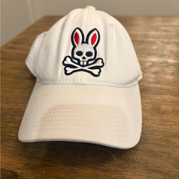 Psycho Bunny Mens White Black Big Bunny Baseball Hat Cap OS - Picture 1 of 8